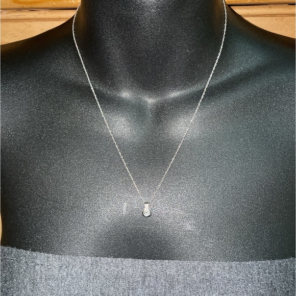 Solid 14K White Gold Semi Bezel Natural Round Cut Diamond Solitaire Necklace - Picture 9 of 16